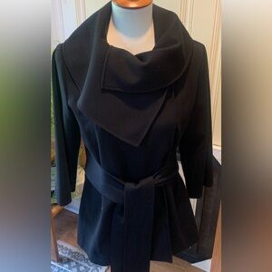 CALVIN KLEIN WRAP JACKET PORTRAIT COLLAR TIE BELT 3/4 SLEEVE MEDIUM BLACK